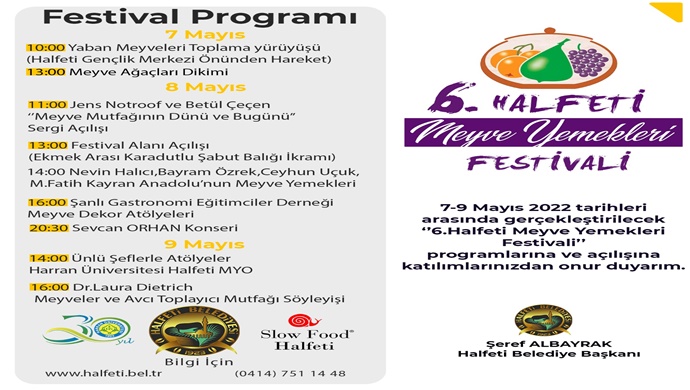 6. Halfeti Meyve Yemekleri Festivali programı